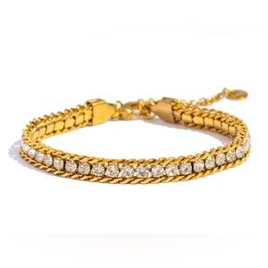 18k Gold plated stainless steel Chain Bracelet with Crystal Detailing